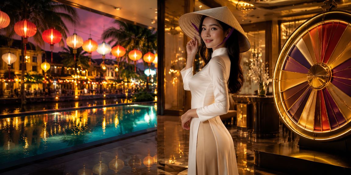 Không gian cá cược trực tuyến tại Huế với nón lá và bàn roulette trên màn hình điện thoại
